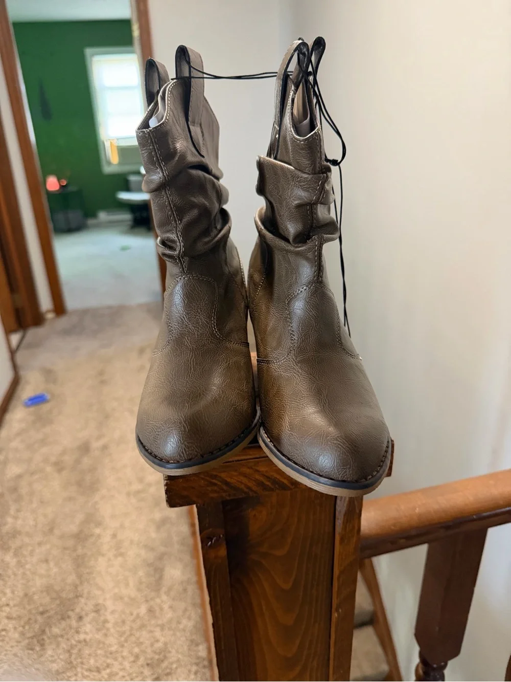 Charles Albert Olive Brown Slouch Ankle Booties